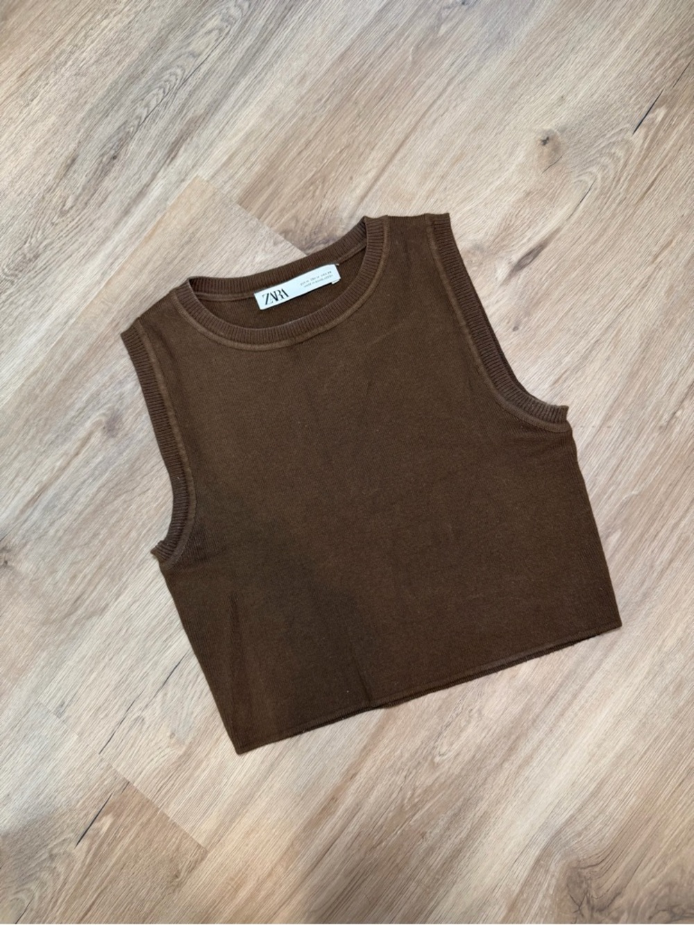 Zara Chocolate Brown Cropped Knit Shell